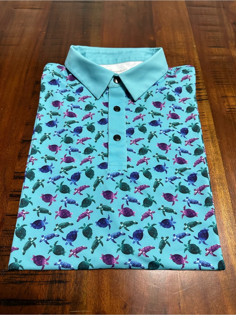 Men's Light Aqua Golf Polo with Multicolor Turtle Print